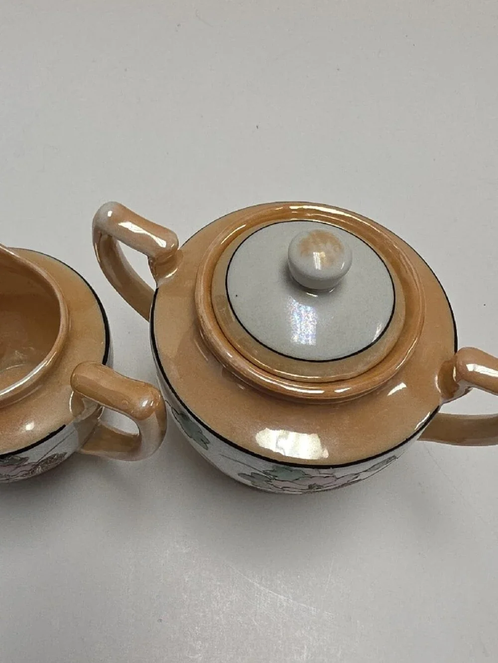 Vintage Floral Bird Creamer and Sugar Set - Peach and Multicolor
